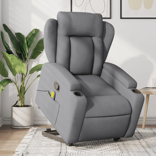 vidaXL Stand up Massage Recliner Chair Light Gray Fabric